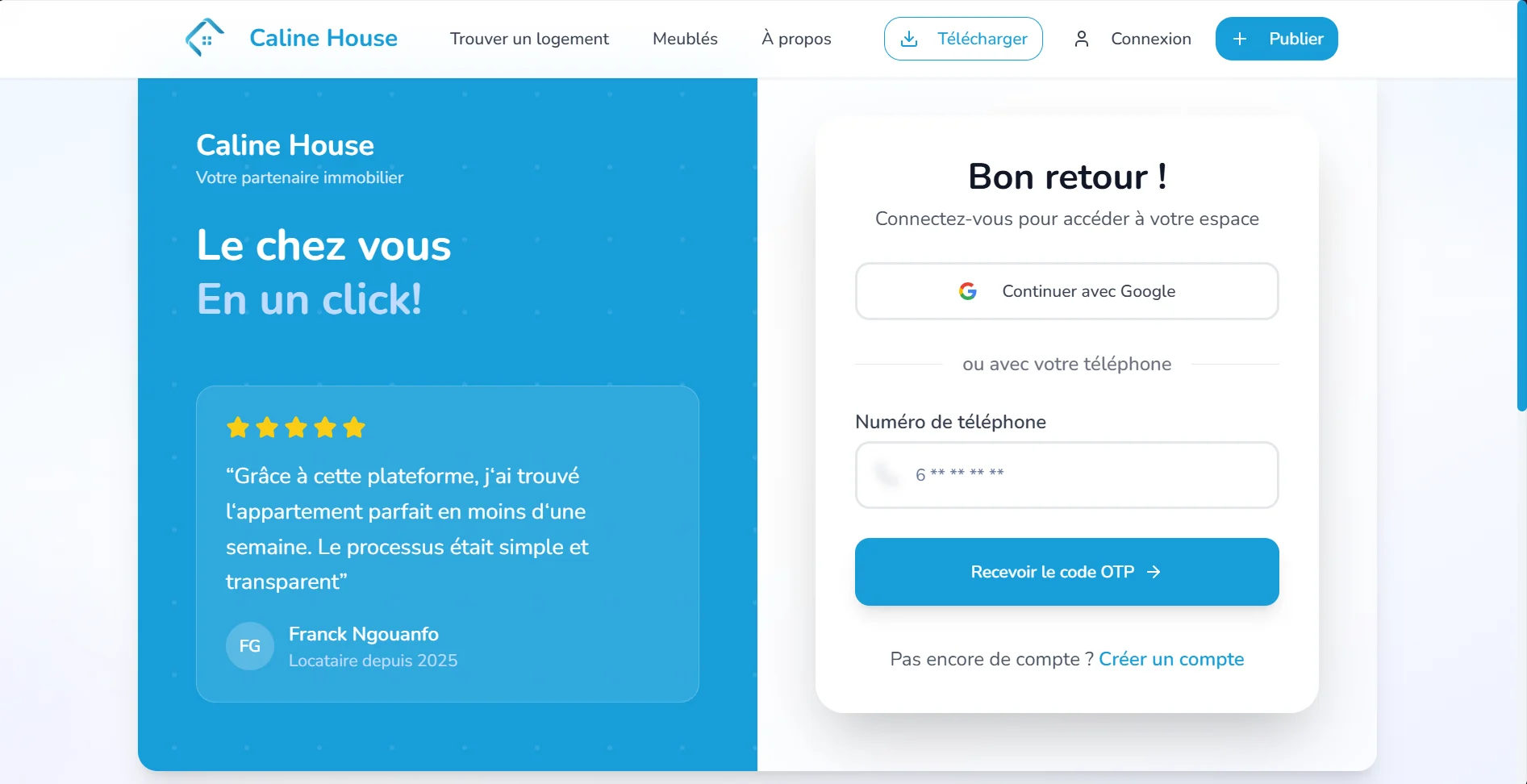 Connexion par téléphone ou Google