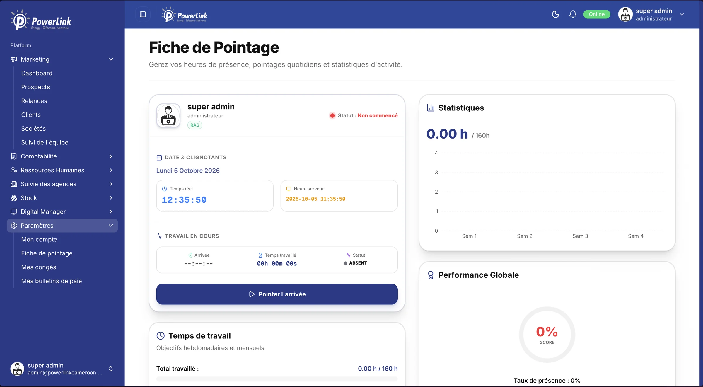 Fiche de pointage