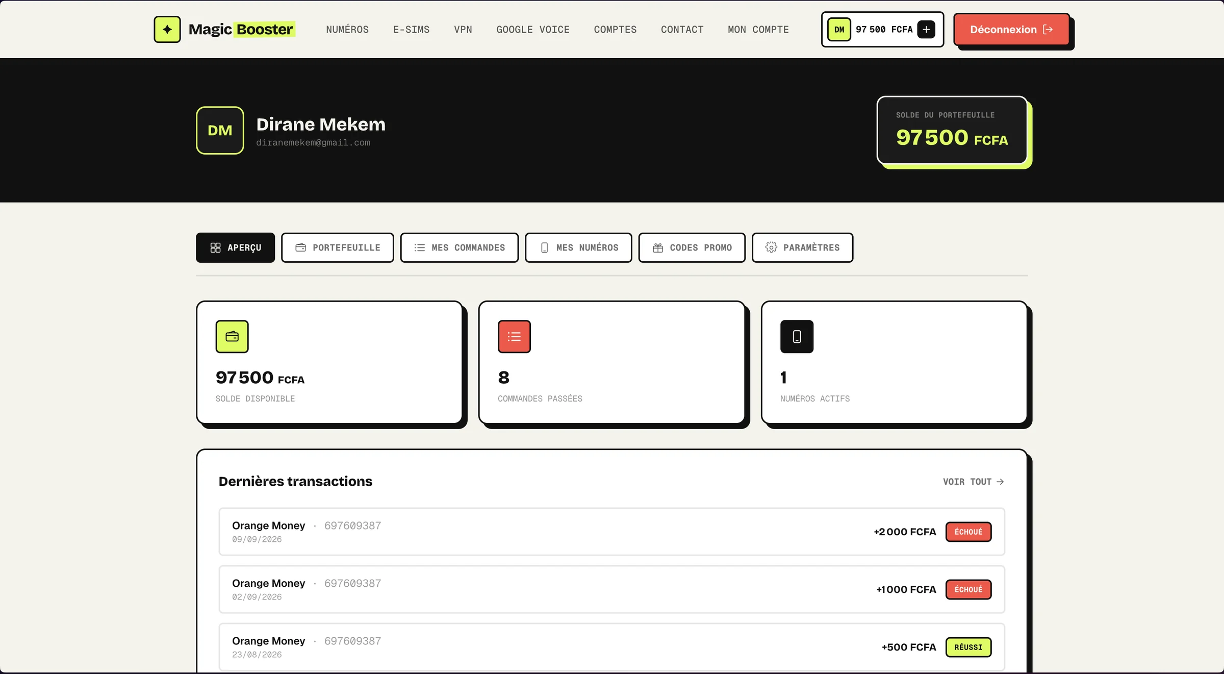 Espace client et transactions
