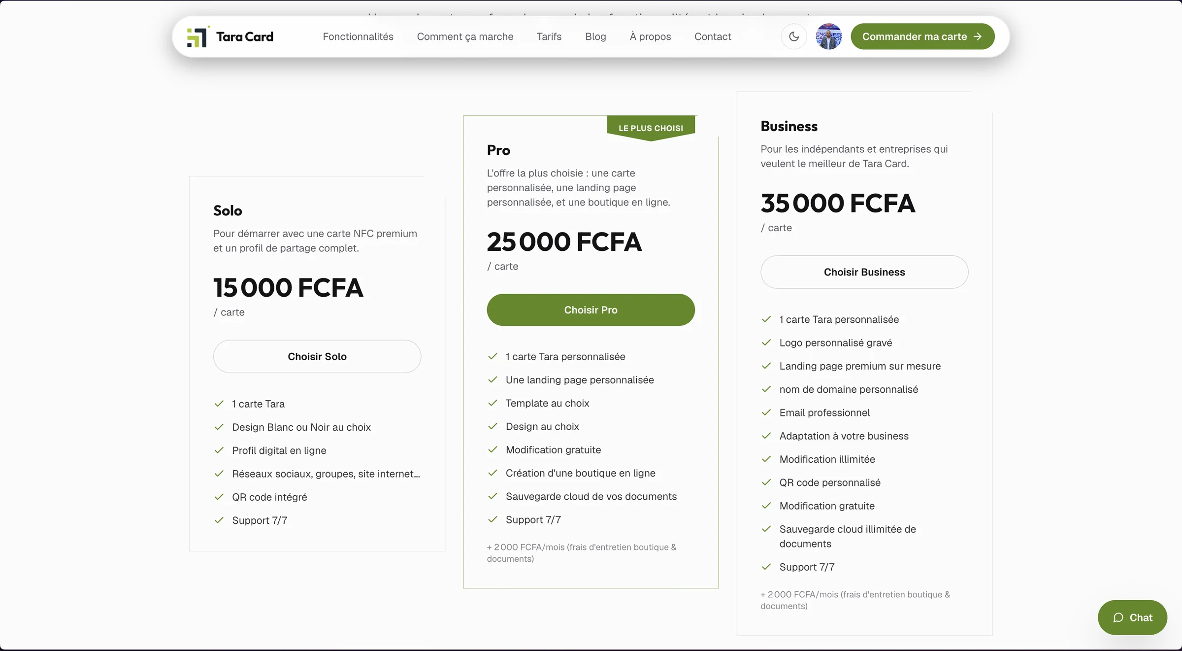 Offres Solo, Pro et Business